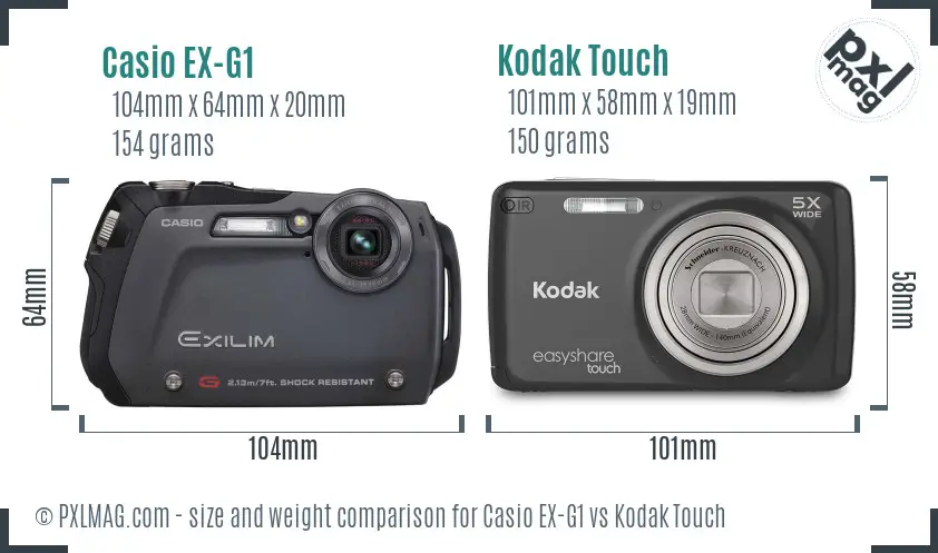 Casio EX-G1 vs Kodak Touch size comparison Casio EX-G1 vs Kodak Touch size comparison
