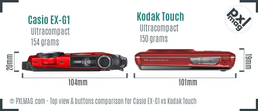 Casio EX-G1 vs Kodak Touch top view buttons comparison Casio EX-G1 vs Kodak Touch top view buttons comparison