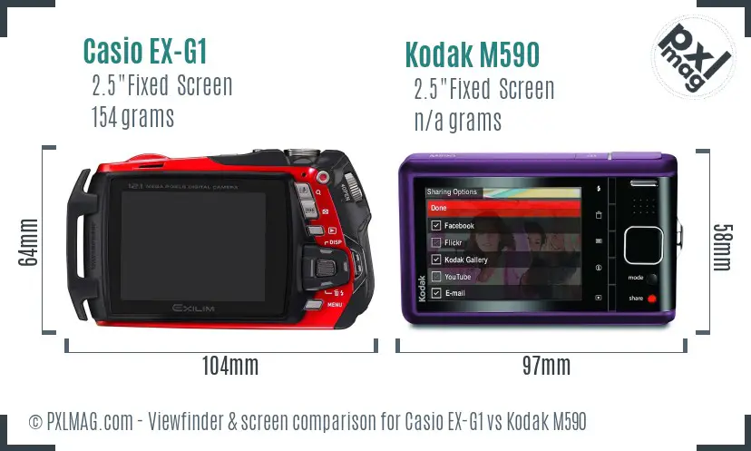 Casio EX-G1 vs Kodak M590 Screen and Viewfinder comparison