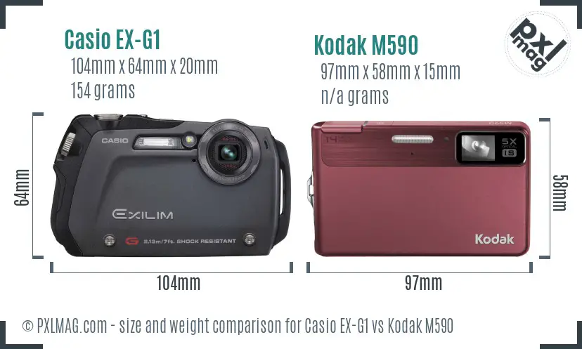 Casio EX-G1 vs Kodak M590 size comparison
