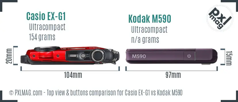 Casio EX-G1 vs Kodak M590 top view buttons comparison