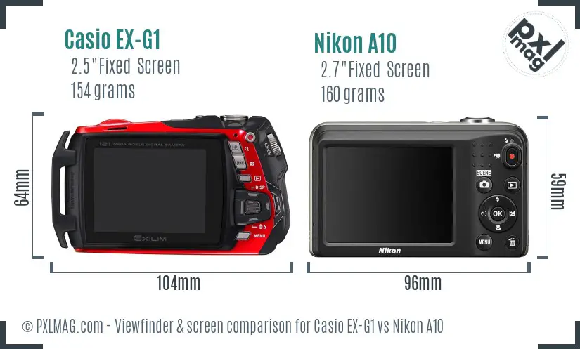 Casio EX-G1 vs Nikon A10 Screen and Viewfinder comparison