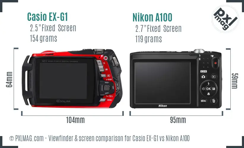 Casio EX-G1 vs Nikon A100 Screen and Viewfinder comparison