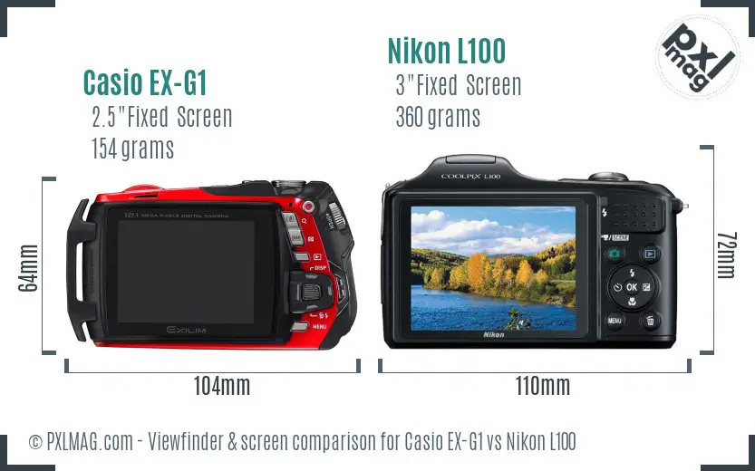 Casio EX-G1 vs Nikon L100 Screen and Viewfinder comparison