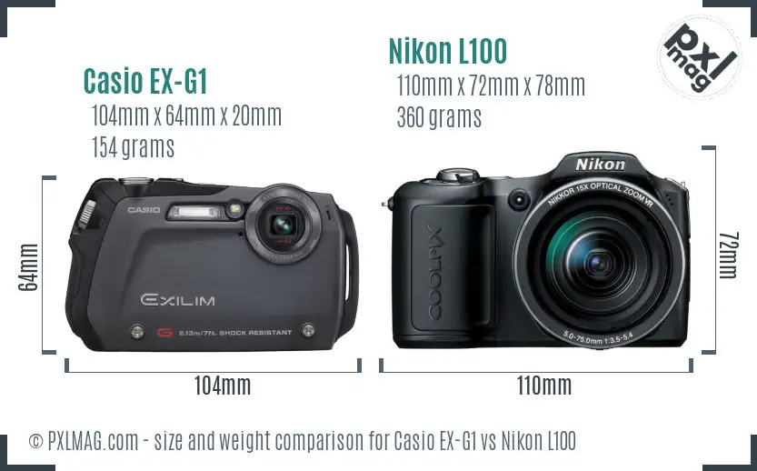 Casio EX-G1 vs Nikon L100 size comparison