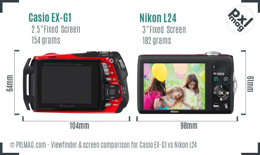 Casio EX-G1 vs Nikon L24 Screen and Viewfinder comparison