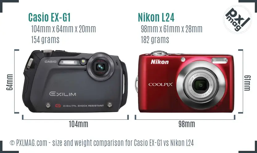 Casio EX-G1 vs Nikon L24 size comparison
