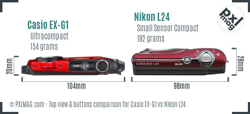 Casio EX-G1 vs Nikon L24 top view buttons comparison