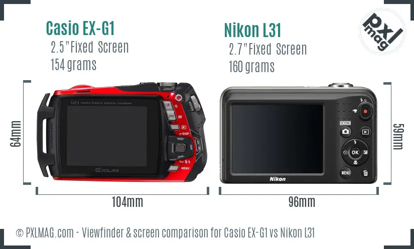 Casio EX-G1 vs Nikon L31 Screen and Viewfinder comparison