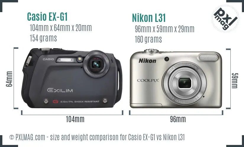 Casio EX-G1 vs Nikon L31 size comparison
