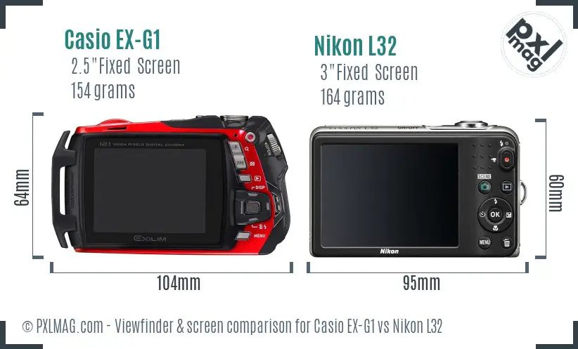 Casio EX-G1 vs Nikon L32 Screen and Viewfinder comparison