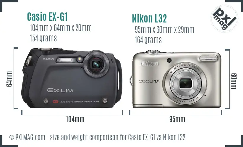 Casio EX-G1 vs Nikon L32 size comparison