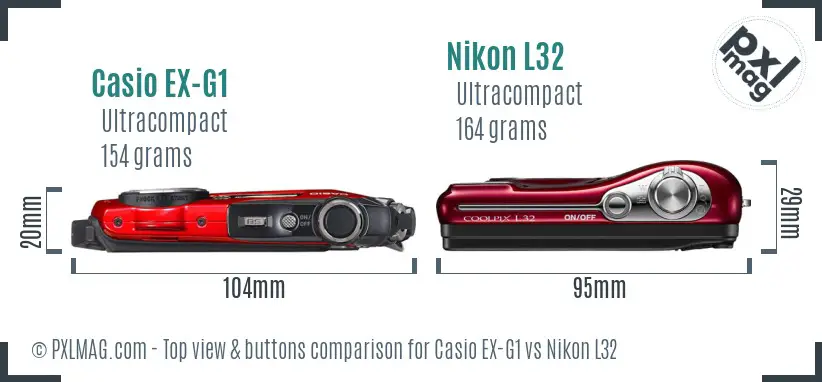 Casio EX-G1 vs Nikon L32 top view buttons comparison