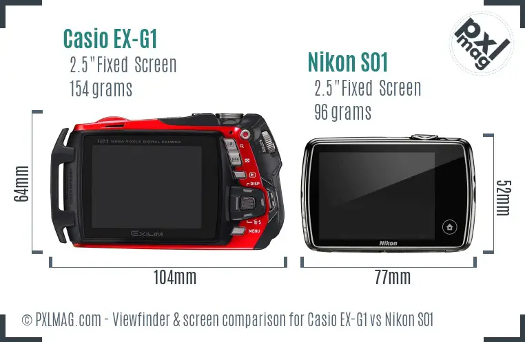 Casio EX-G1 vs Nikon S01 Screen and Viewfinder comparison