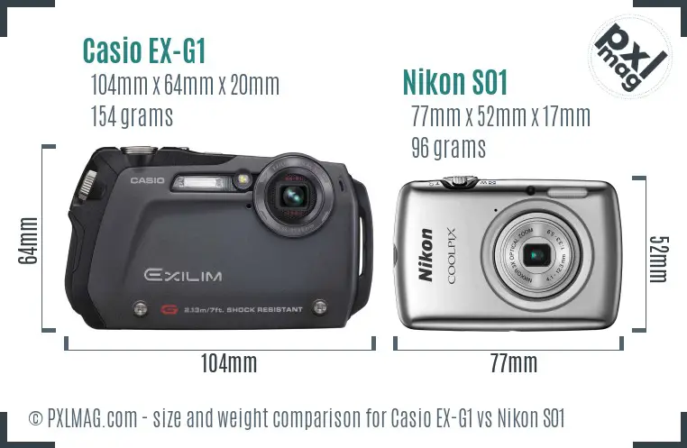 Casio EX-G1 vs Nikon S01 size comparison