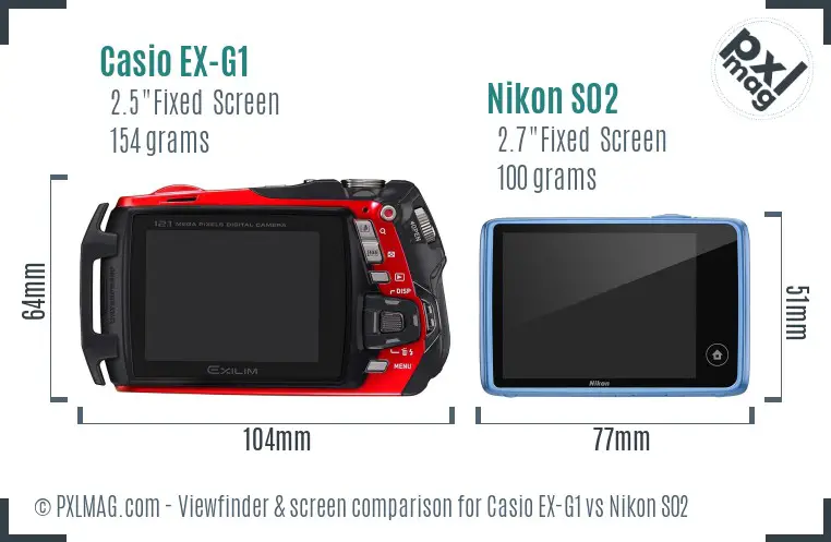 Casio EX-G1 vs Nikon S02 Screen and Viewfinder comparison