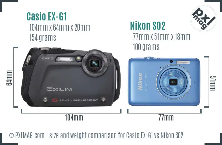 Casio EX-G1 vs Nikon S02 size comparison