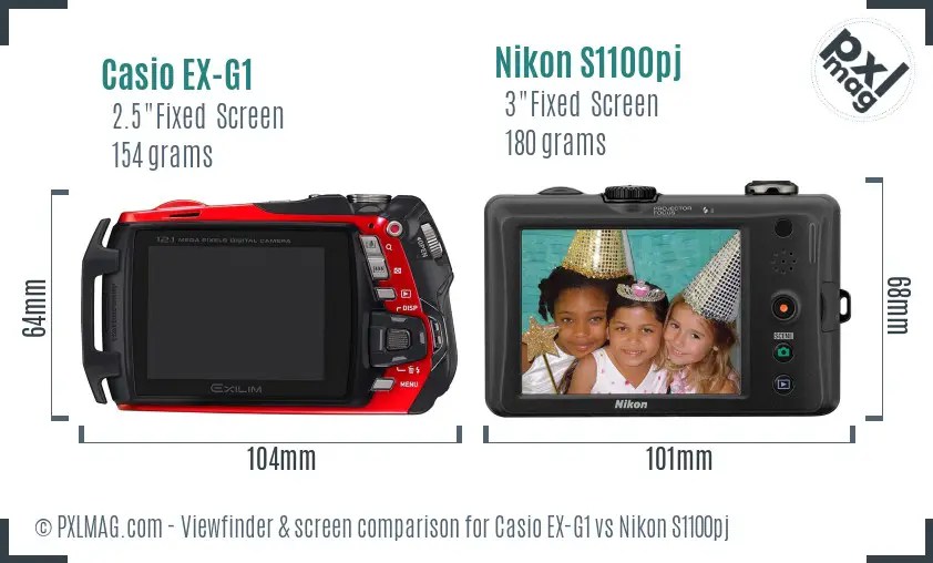 Casio EX-G1 vs Nikon S1100pj Screen and Viewfinder comparison