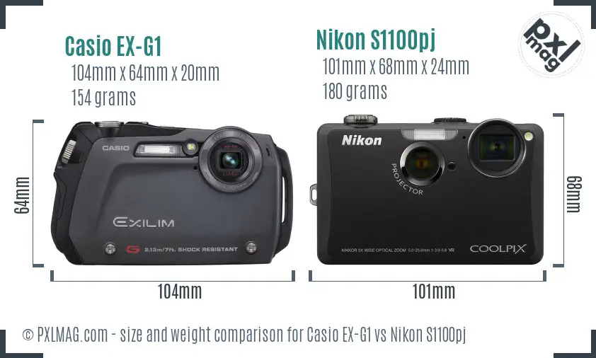 Casio EX-G1 vs Nikon S1100pj size comparison