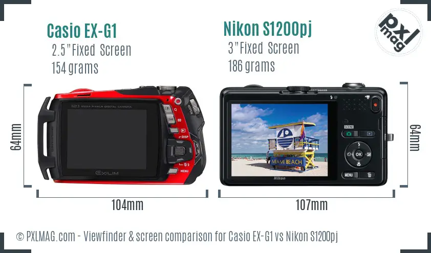 Casio EX-G1 vs Nikon S1200pj Screen and Viewfinder comparison Casio EX-G1 vs Nikon S1200pj Screen and Viewfinder comparison