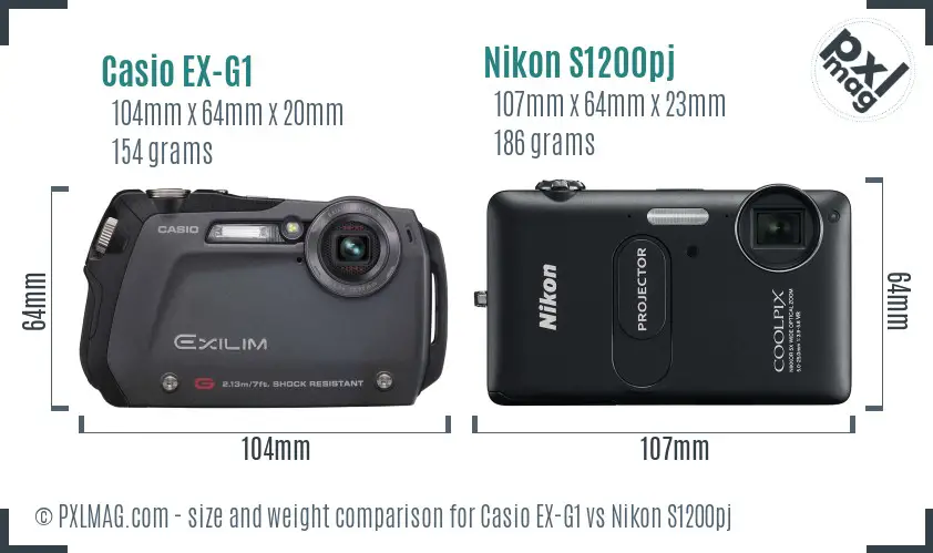 Casio EX-G1 vs Nikon S1200pj size comparison Casio EX-G1 vs Nikon S1200pj size comparison