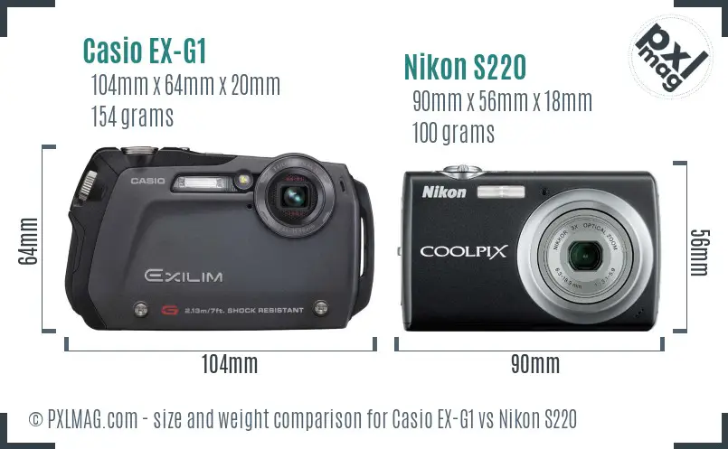 Casio EX-G1 vs Nikon S220 size comparison