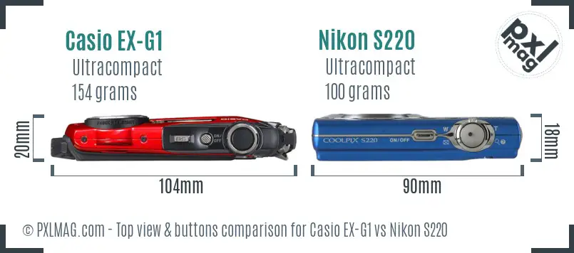 Casio EX-G1 vs Nikon S220 top view buttons comparison