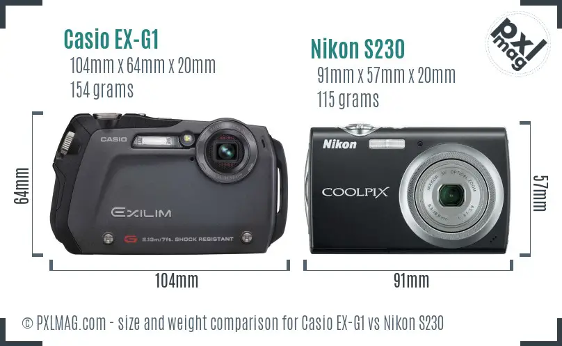 Casio EX-G1 vs Nikon S230 size comparison