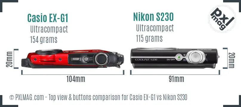 Casio EX-G1 vs Nikon S230 top view buttons comparison