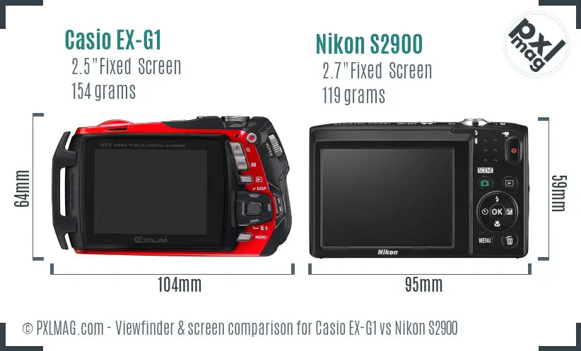 Casio EX-G1 vs Nikon S2900 Screen and Viewfinder comparison