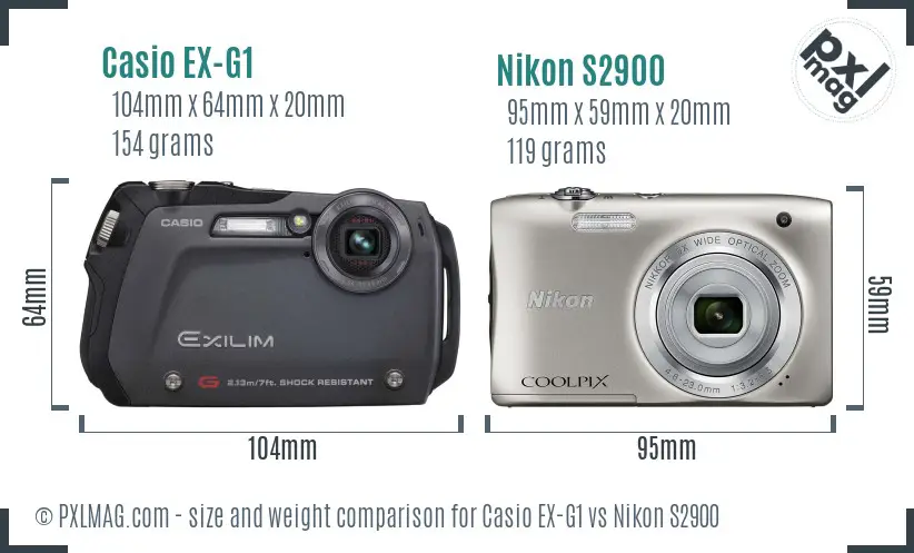 Casio EX-G1 vs Nikon S2900 size comparison