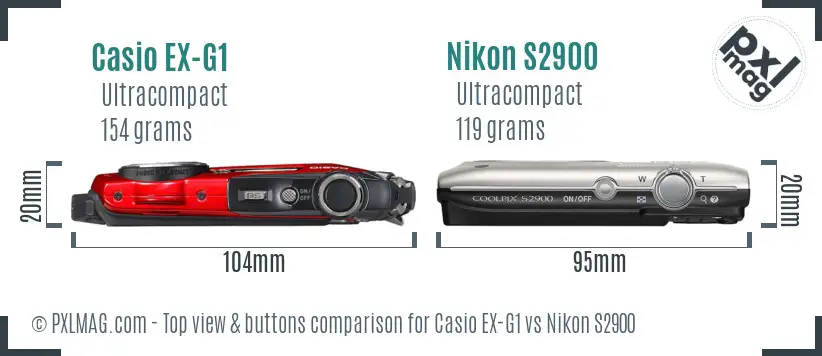Casio EX-G1 vs Nikon S2900 top view buttons comparison