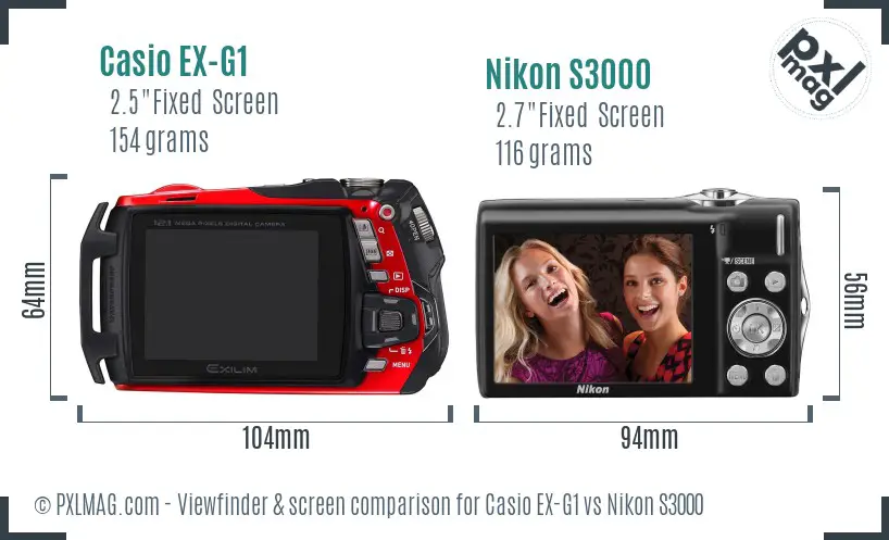 Casio EX-G1 vs Nikon S3000 Screen and Viewfinder comparison Casio EX-G1 vs Nikon S3000 Screen and Viewfinder comparison