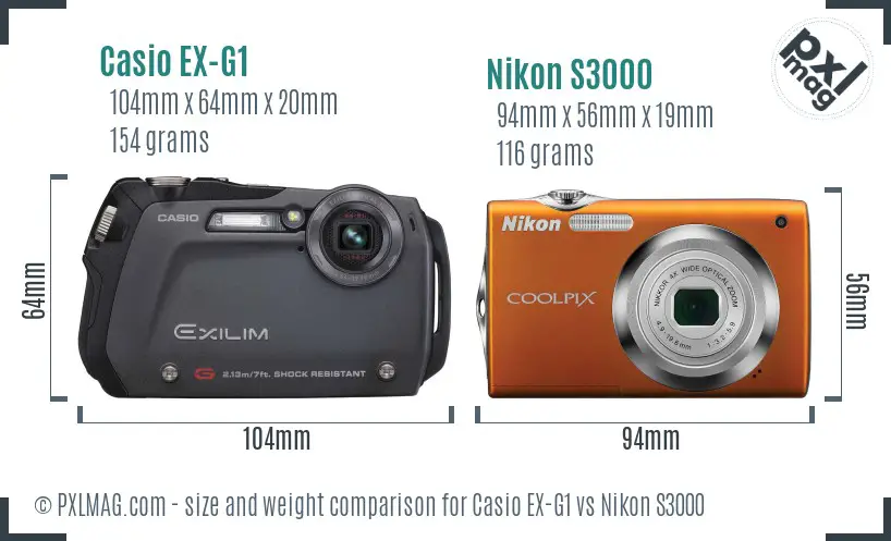 Casio EX-G1 vs Nikon S3000 size comparison Casio EX-G1 vs Nikon S3000 size comparison