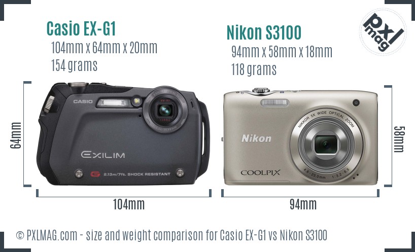 Casio EX-G1 vs Nikon S3100 size comparison