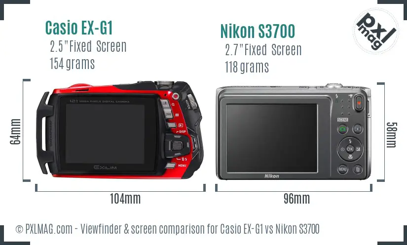 Casio EX-G1 vs Nikon S3700 Screen and Viewfinder comparison