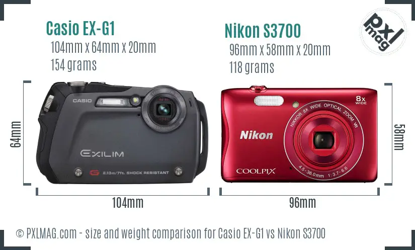 Casio EX-G1 vs Nikon S3700 size comparison