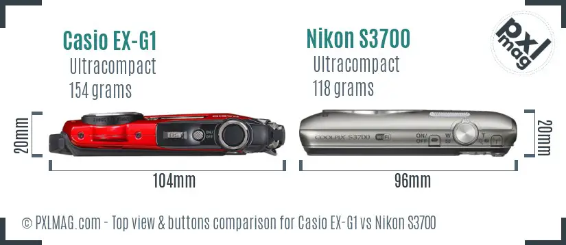Casio EX-G1 vs Nikon S3700 top view buttons comparison