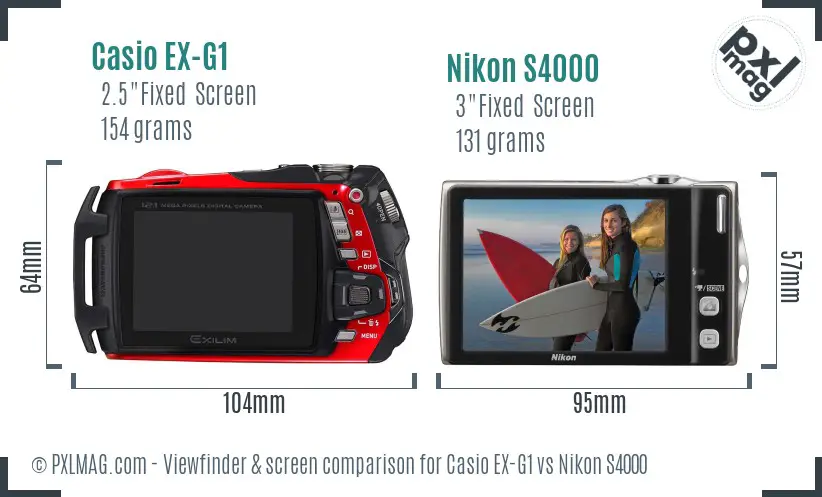 Casio EX-G1 vs Nikon S4000 Screen and Viewfinder comparison