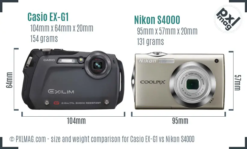 Casio EX-G1 vs Nikon S4000 size comparison