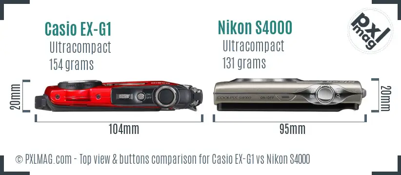 Casio EX-G1 vs Nikon S4000 top view buttons comparison