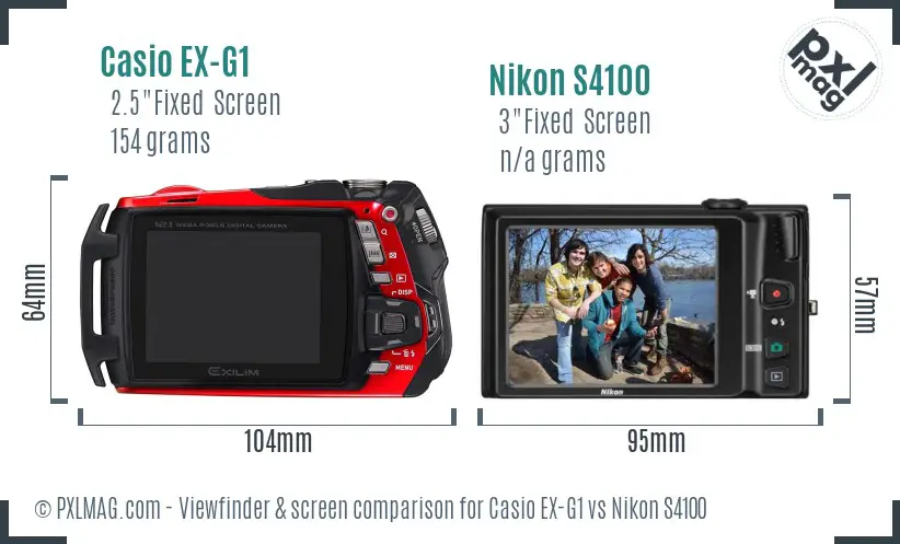 Casio EX-G1 vs Nikon S4100 Screen and Viewfinder comparison