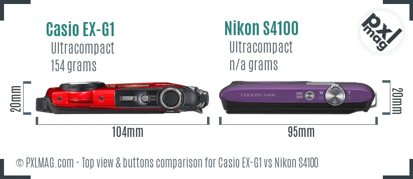 Casio EX-G1 vs Nikon S4100 top view buttons comparison