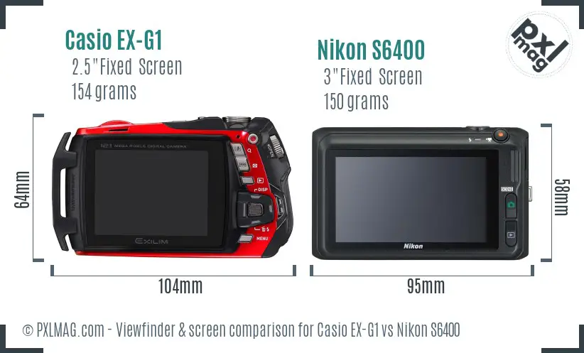 Casio EX-G1 vs Nikon S6400 Screen and Viewfinder comparison