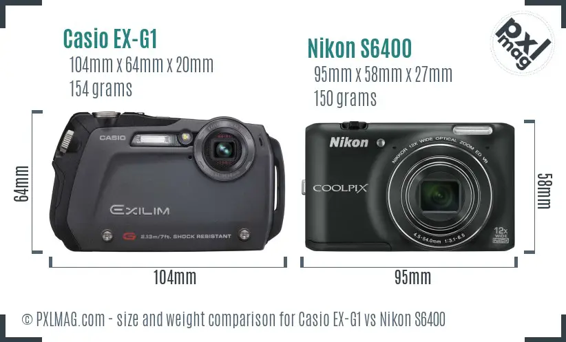 Casio EX-G1 vs Nikon S6400 size comparison