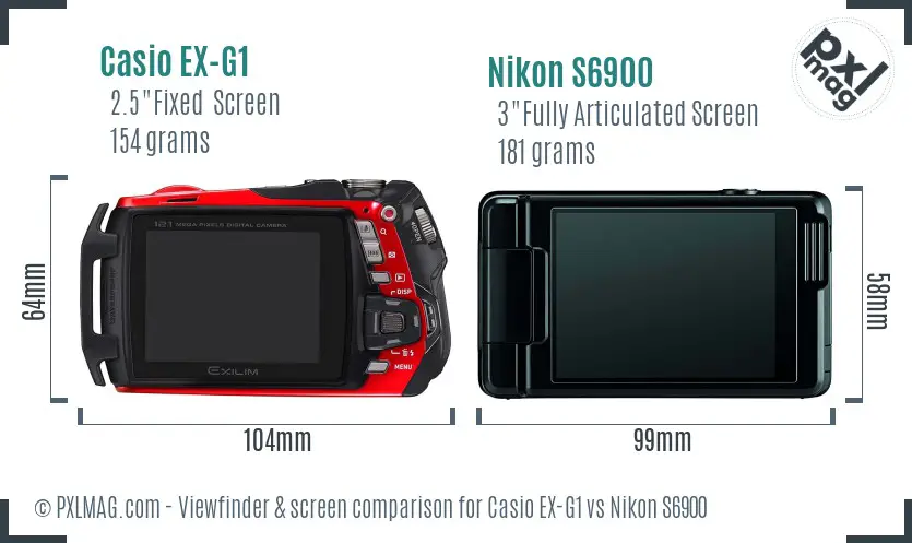 Casio EX-G1 vs Nikon S6900 Screen and Viewfinder comparison