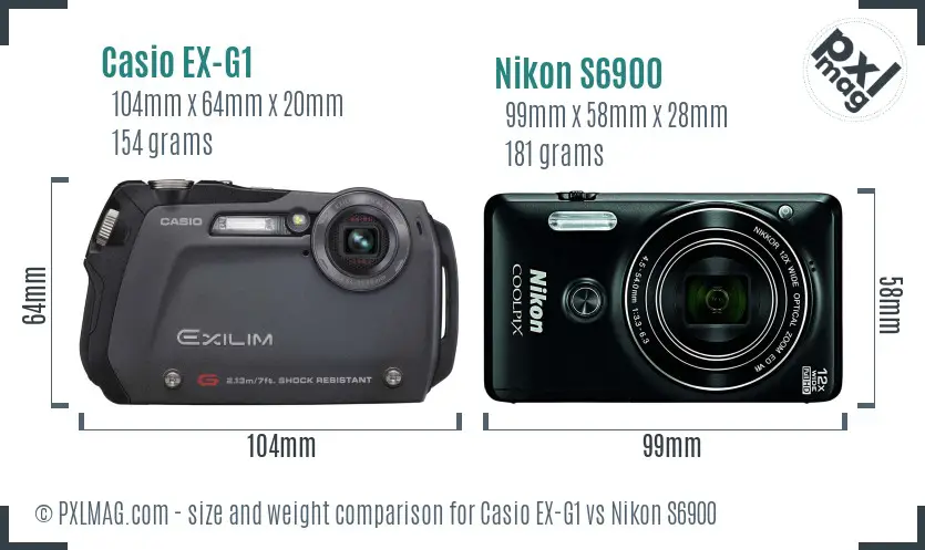 Casio EX-G1 vs Nikon S6900 size comparison