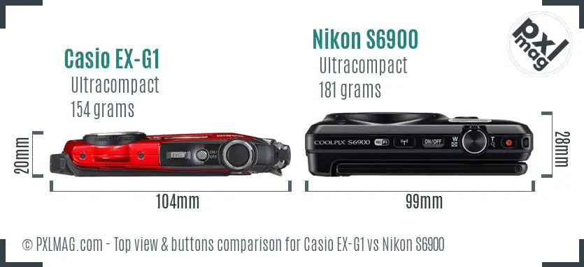 Casio EX-G1 vs Nikon S6900 top view buttons comparison