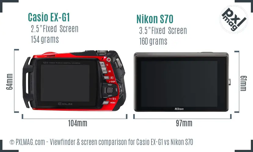 Casio EX-G1 vs Nikon S70 Screen and Viewfinder comparison