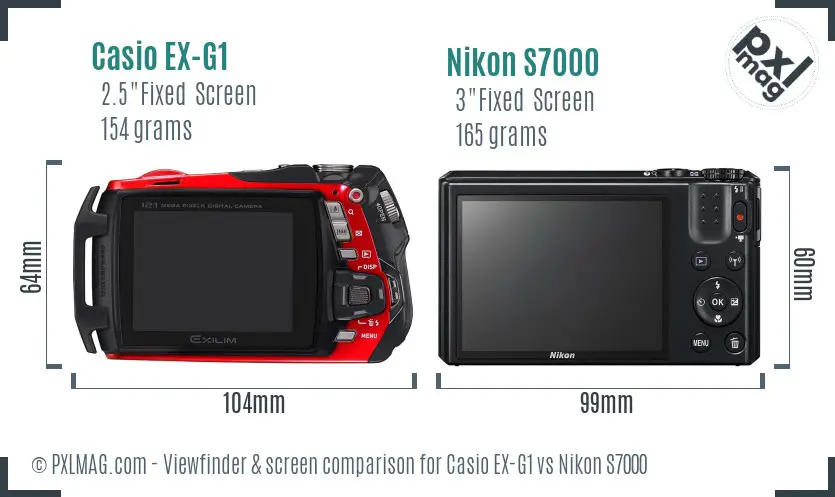 Casio EX-G1 vs Nikon S7000 Screen and Viewfinder comparison